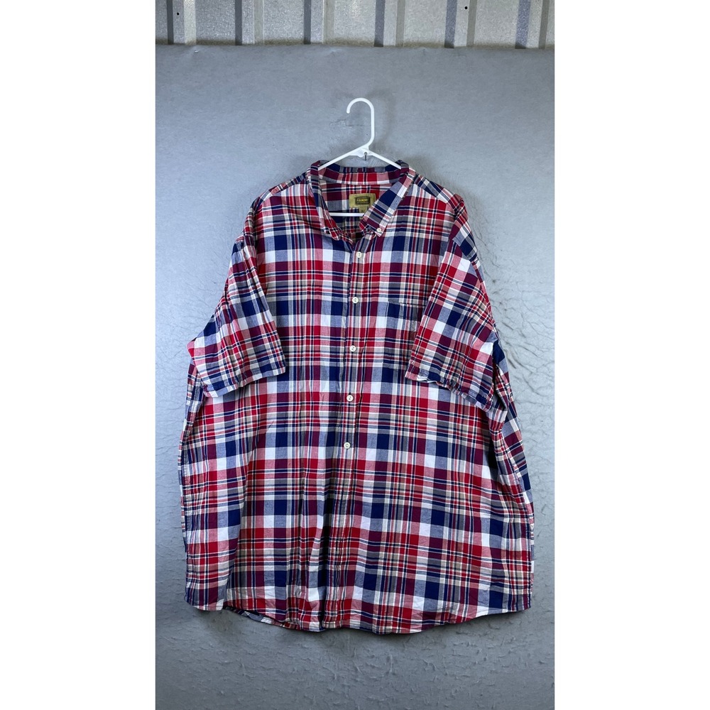 The Foundry Button Down Shirt Mens 3XLT Red Plaid Excellent Short Sleeve Cotton